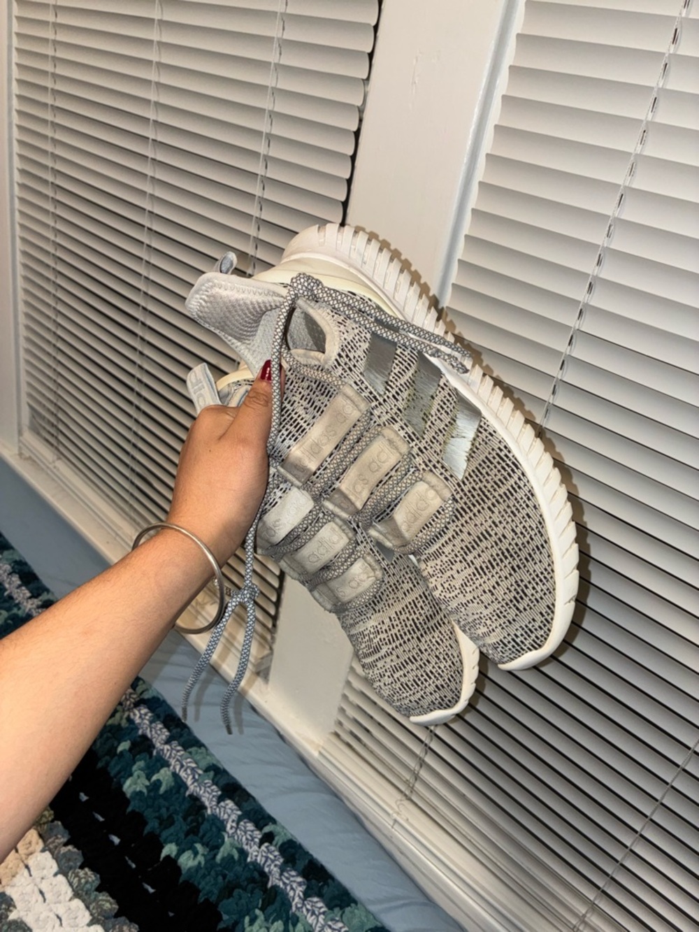 adidas men’s Knit Grey and White Slip-On Sneakers